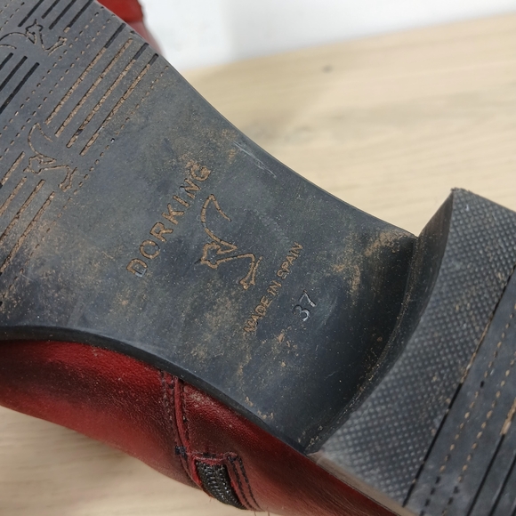 Dorking by Fluchos Red Leather Ankle Boots Buckle Strap Block Heel - Picture 12 of 15